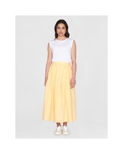 Poplin pleated mid-length skirt