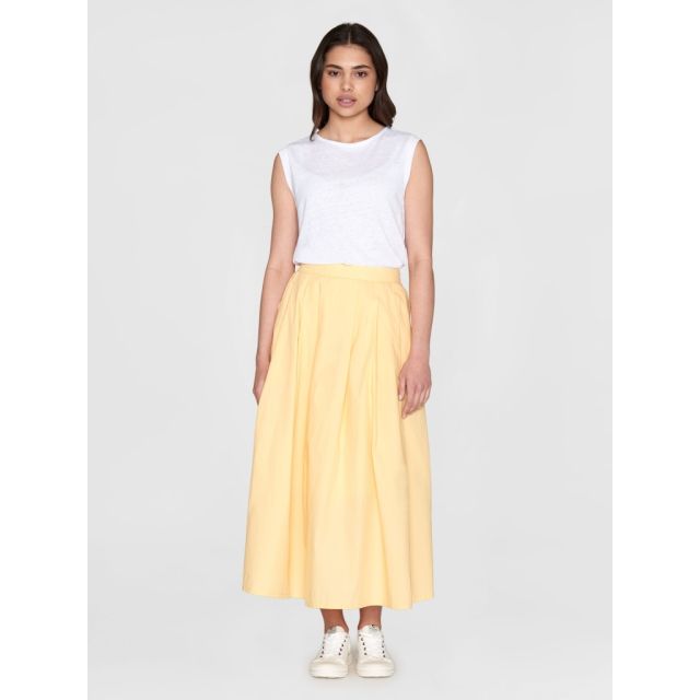 Poplin pleated mid-length skirt